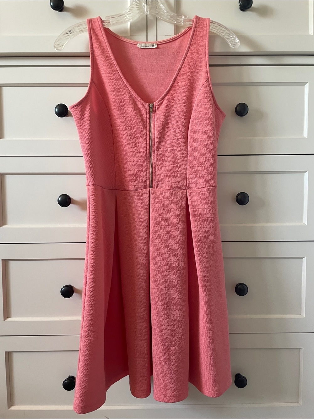 Soprano Women’s Textured Salmon Pink Fit-and-Flare Dress w/ Front Zip - Medium
